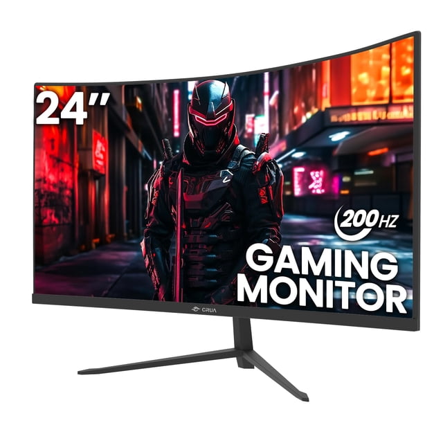 CRUA 24 Inch 200hz/180hz Curved Gaming Monitor, FHD 1080P Frameless Computer Monitors, Support AMD freesync Low Motion Blur, Eye Care, DisplayPort, H