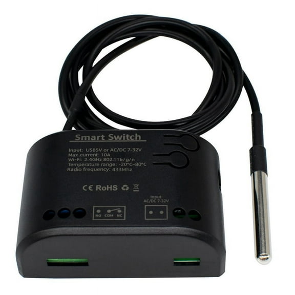 Smart Temperature Switch with Thermostat Sensor Tuya APP/ Control Passive Dry Contact Relay 1 Channel Module,1 * Smart Switch 1 * Sensor,Black