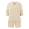 thumbnail image 6 of Riforla Women Summer Solid Color Long Sleeve Shorts Conditioning Fashion Casual Home Service Two Piece Set Matching Sets Women Clothing Beige L, 6 of 7