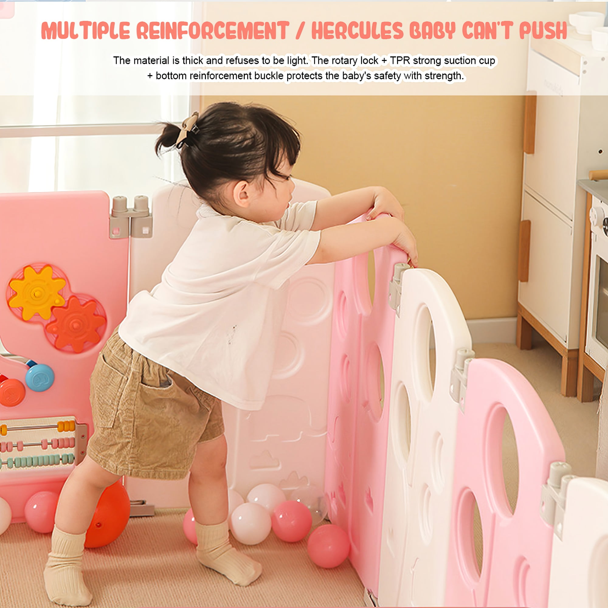 CIPACHO 12 Panel Safety Play Yard for Kids Toddler Baby, Lightweight Panel Play Activity Centre Yard, Cute Flexible Sturdy Play Pen Indoor for Toddler, Pink CIPACHO 12 Panel Safety Play Yard for Kids Toddler Baby, Lightweight Panel Play Activity Centre Yard, Cute Flexible Sturdy Play Pen Indoor for Toddler, Pink