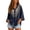 Navy, variant on ZDNIXIAN Embroidered Button Down Shirts for Women Mandarin Collar 3/4 Flare Sleeve Blouse, Vintage Floral Butterfly Embroidery Loose Lightweight Tunic Tops, Elegant Casual Stand Collar Tunic Shirts