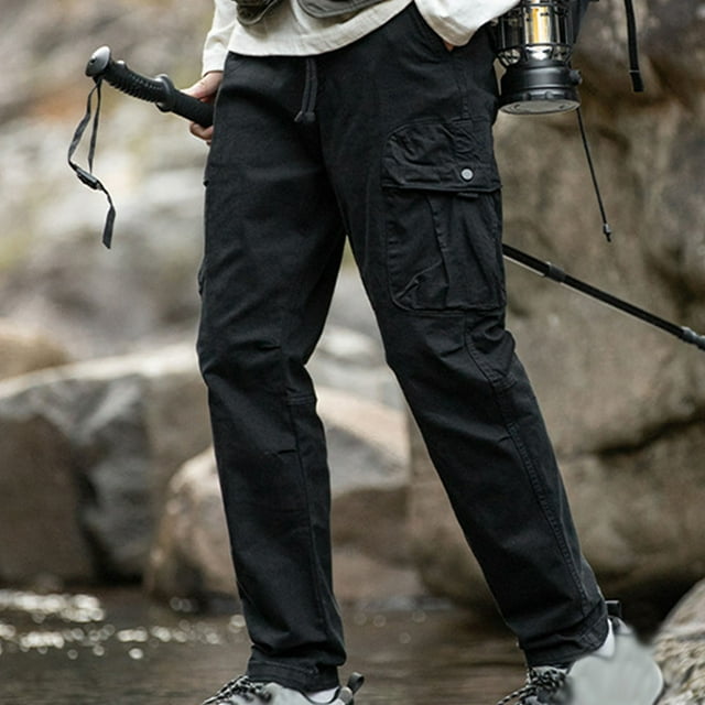 Pantalones largos de moda para hombre, casuales, de color sólido, con bolsillos y cremallera, cintura elástica, de poliéster.