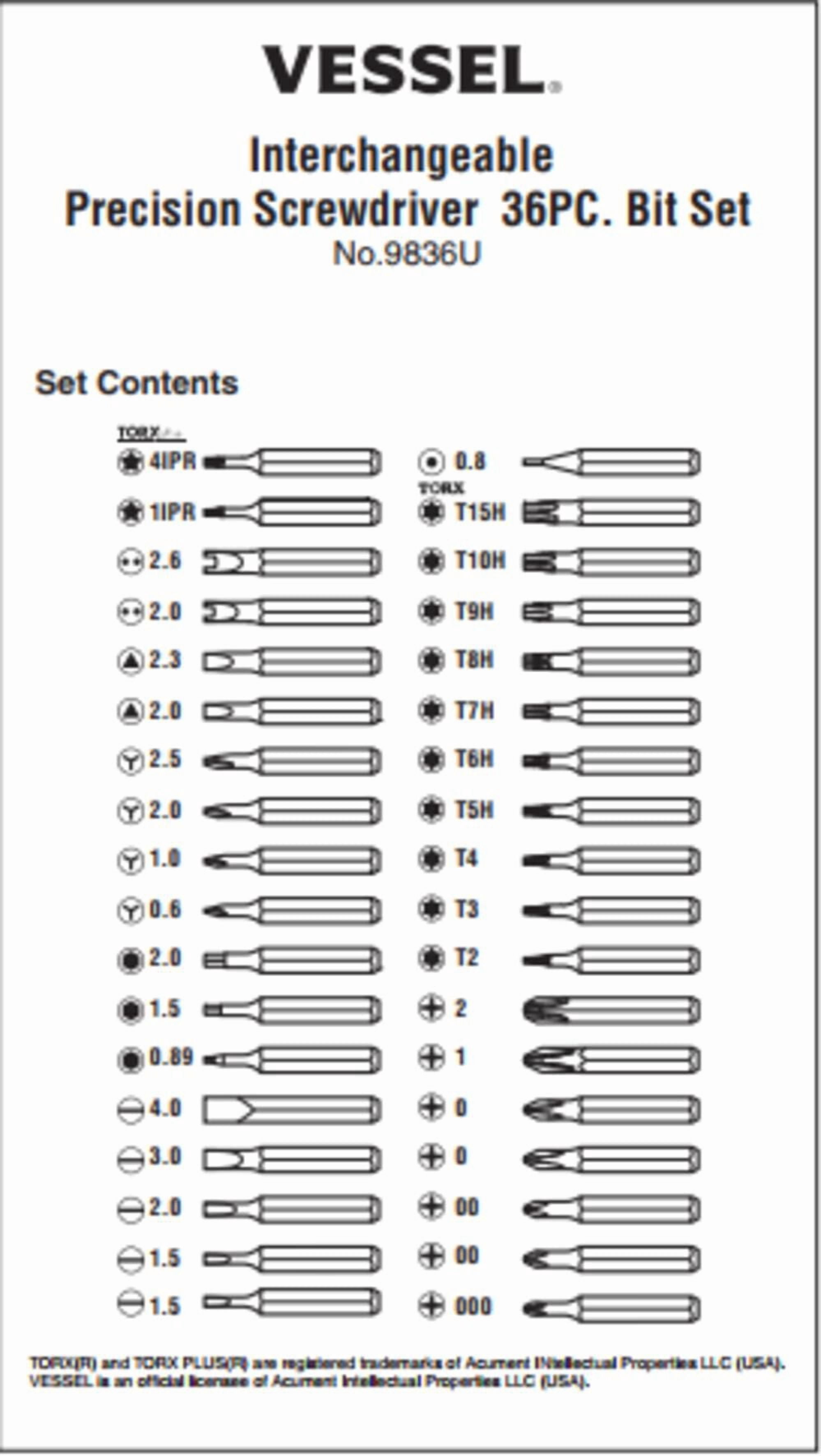 Vessel Tools Presicion Screwdriver 36pc Set