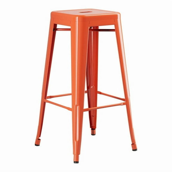 30'' High Backless Orange Metal Restaurant Barstool For Indoor or Outdoor Use