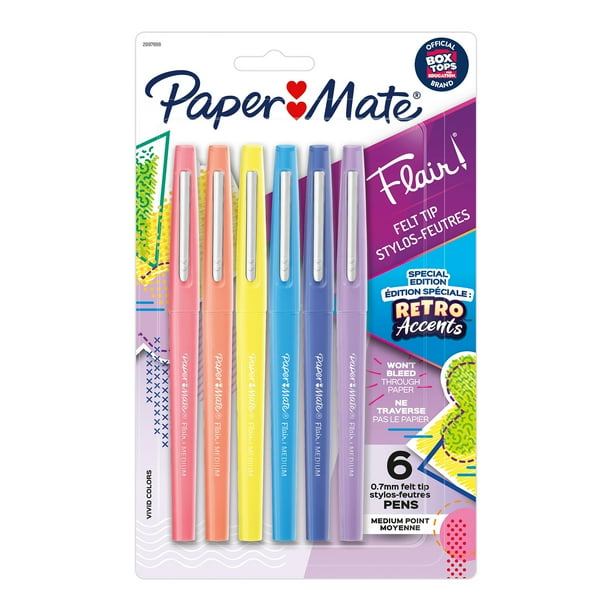 Paper Mate Flair Felt Tip Pens, Medium Point, Retro Colors, 6 Count