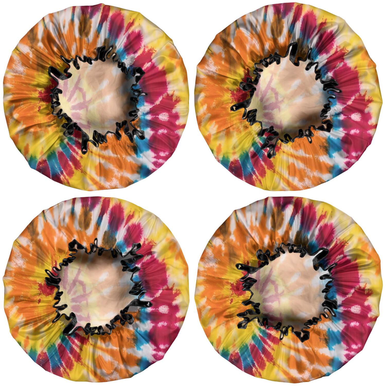 Shower Caps,Colorful Tie Dye Pattern Waterproof Shower Cap for Women 4 Pieces,Double Reusable Hair Cover for Shower PEVA Elastic Stretch Hem