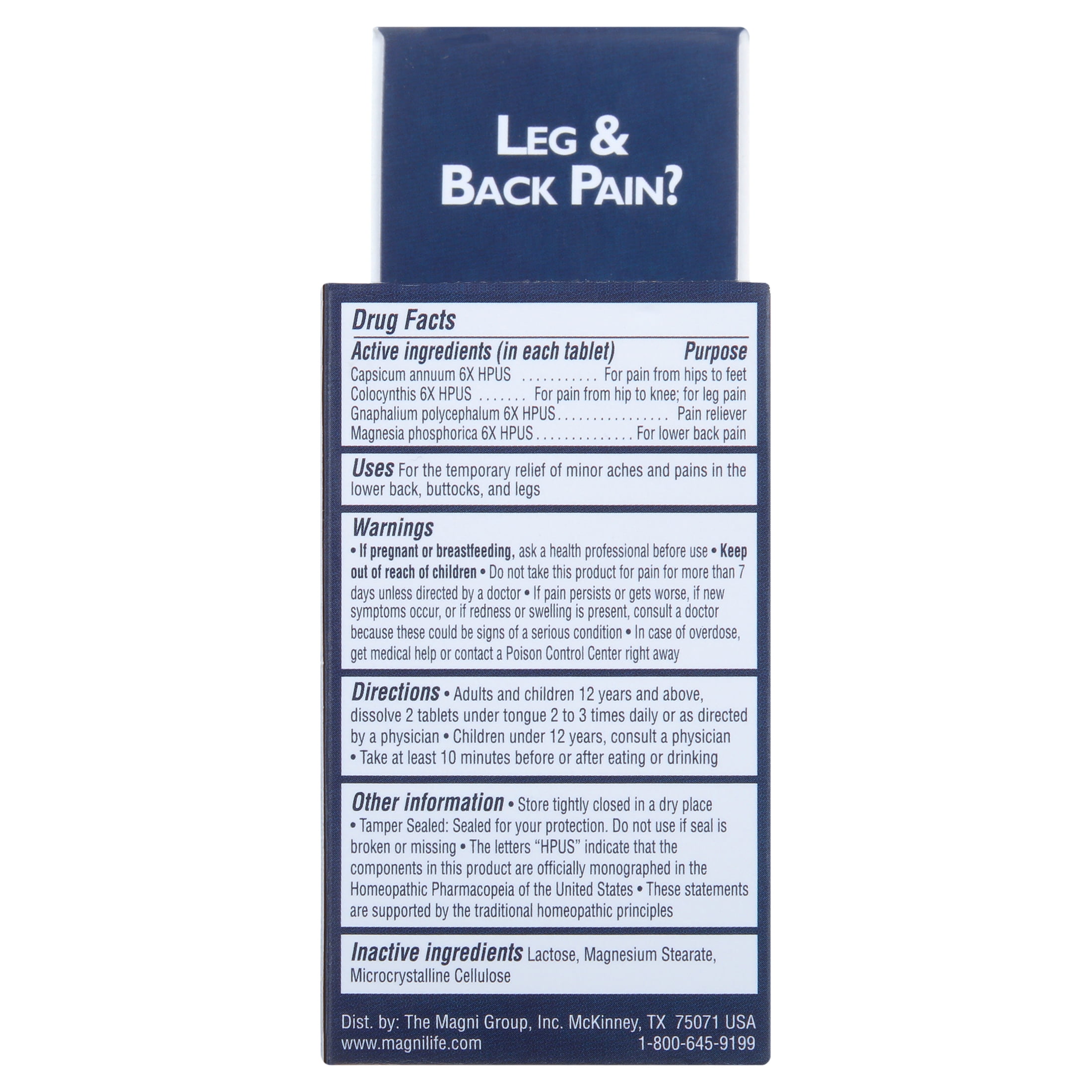 MagniLife Leg & Back Pain Relief Quick Dissolving Tablets, 125 Count