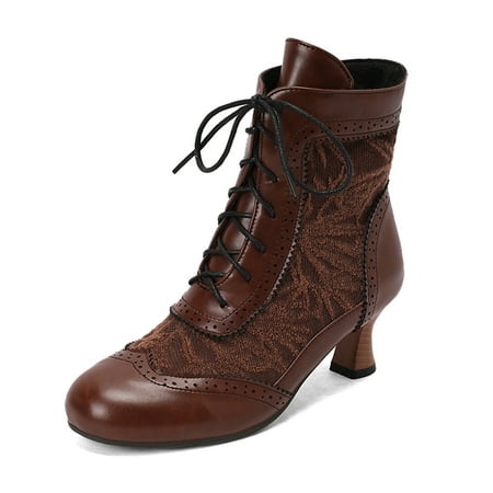 

Ediodpoh Foreign Trade Large Size Fall Women s Boots Lace up Thick Heel LACE Boots Western Boots Boots for Women Brown 7.5