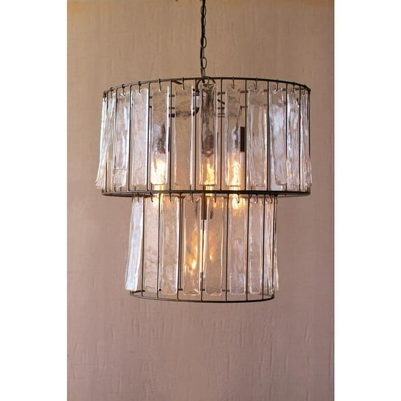 TWO TIERED ROUND PENDANT LIGHT WITH GLASS CHIMES