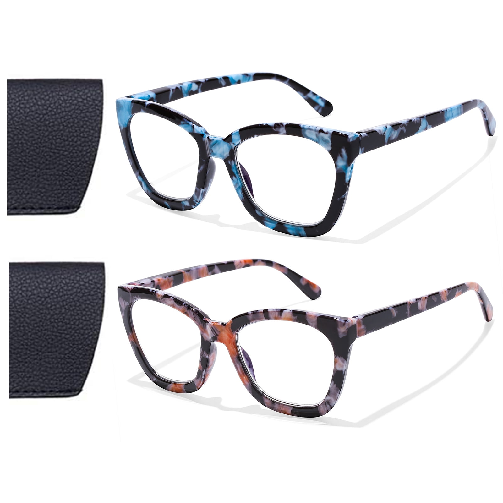 AQWANO Cat Eye Reading Glasses Women Blue Light Blocking, 2 Pack Filter UV Ray/Glare Computer Fashion Oversized Readers