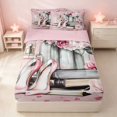 thumbnail image 2 of Erosebridal Kawaii Cosmetics Zipper Full Size Comforter Sets with Fitted Sheet and 2 Pillowcases for Girls, Highheels Perfume Print Zipper Bedding Set, Pink Reversible, 2 of 7