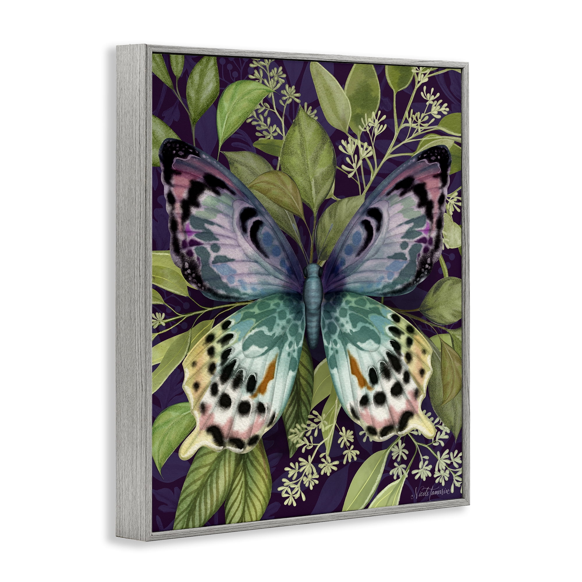 Stupell Industries Midnight Garden Butterfly Gray Framed Giclee Art, design by Nicole Tamarin