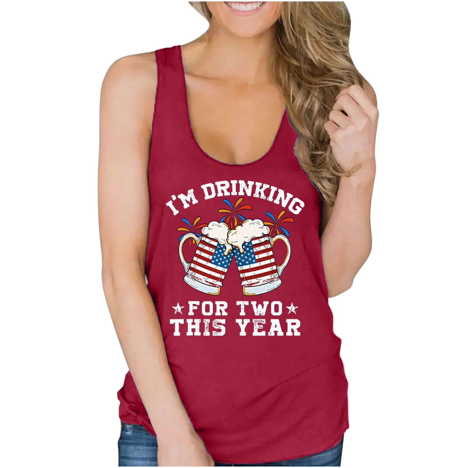 American Flag Tank Top for Women,4th of July Stars Striped Racerback Tees Sleeveless Patriotic 