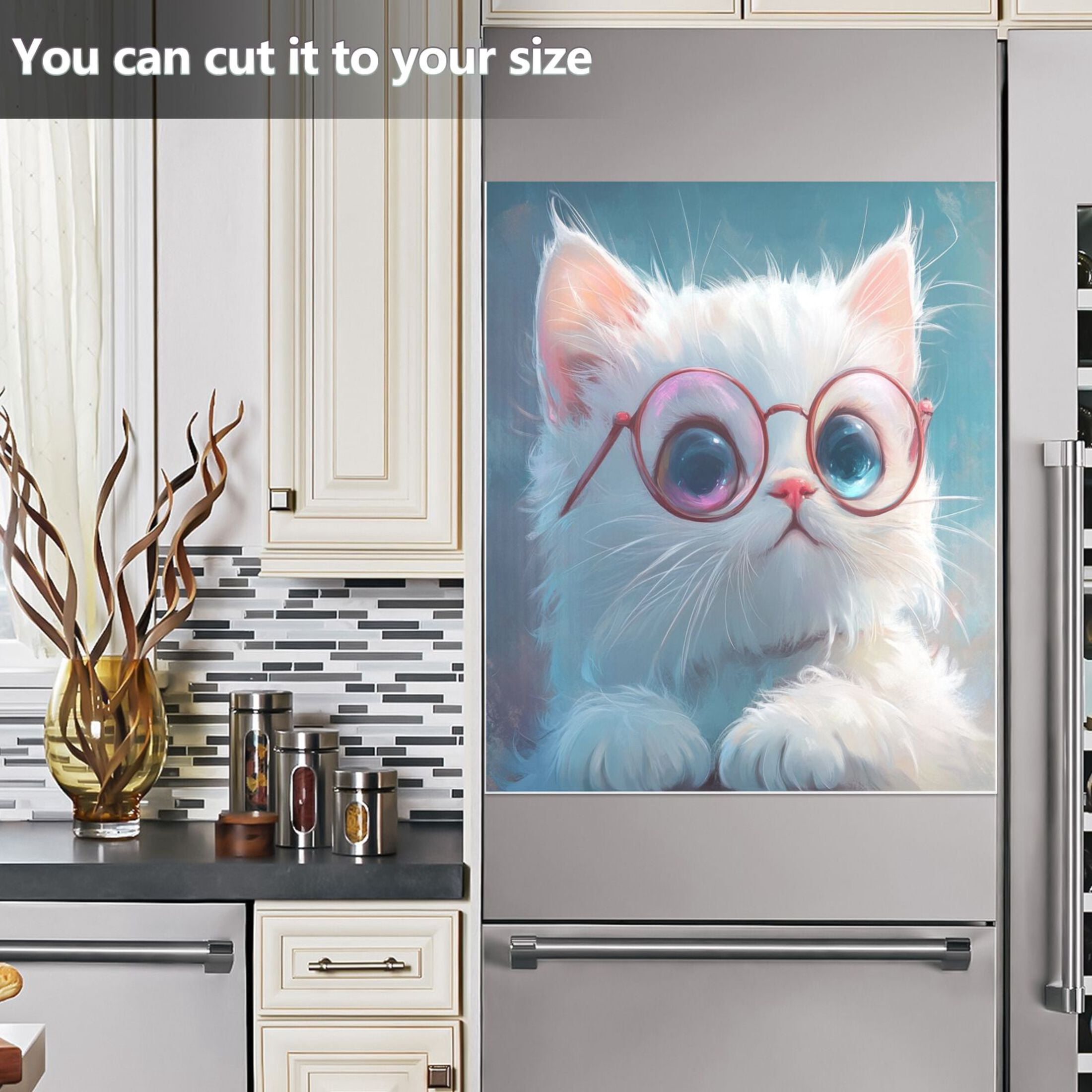 Dishwasher Magnetic Sticker 23x26 Inch Refrigerator Magnetic Sticker Washing Machine Magnetic Sticker Kitchen Panel Magnetic Sticker Home Decor Super Cute Cat with Glasses