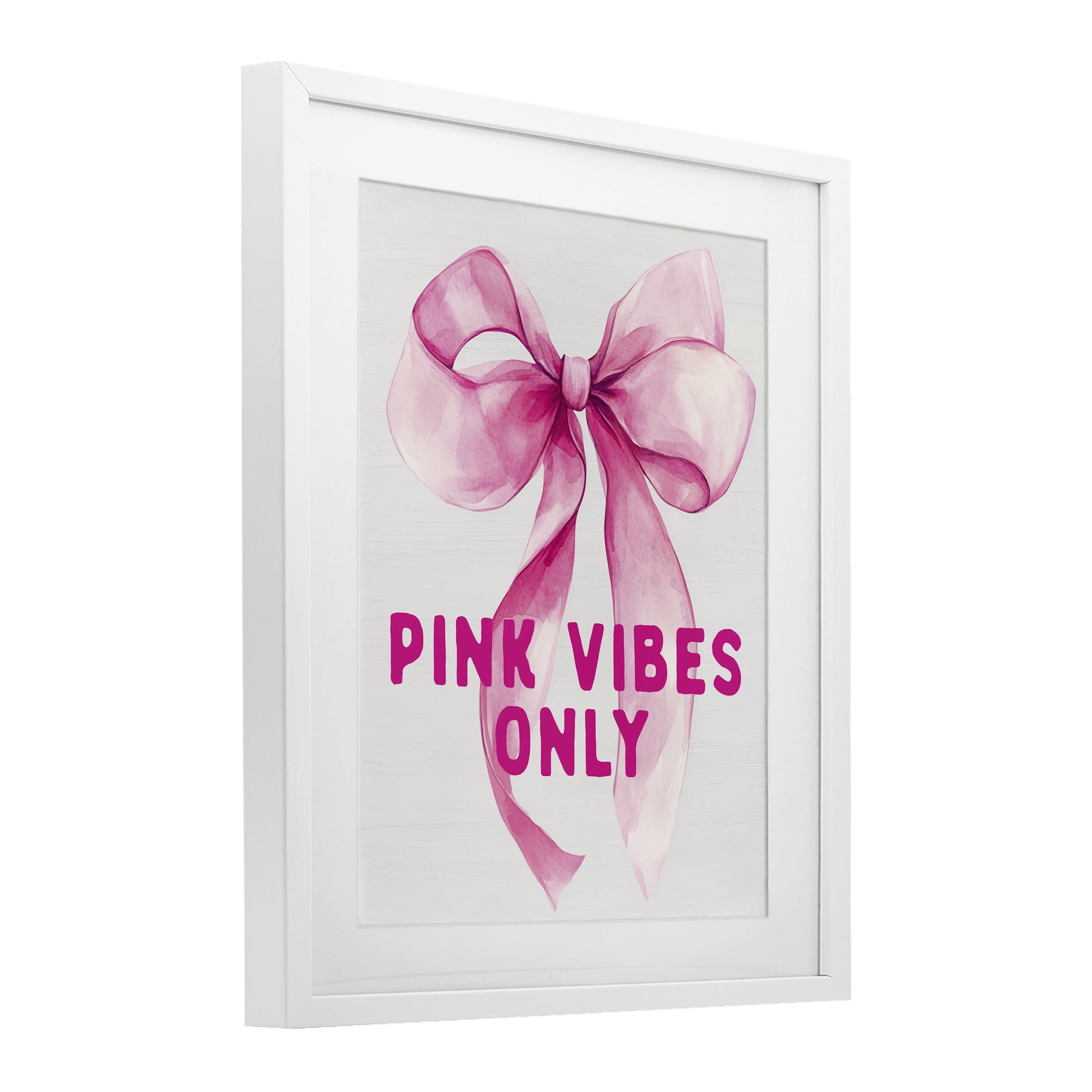 Girly Pink Vibes Only White Framed Print Under Glass, design by Lettered and Lined