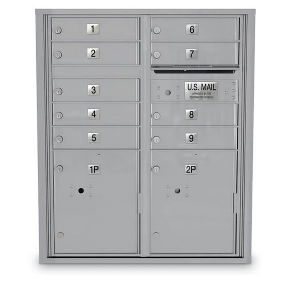 Postal Products Unlimited  4C Standard Mailbox - 9 Door 2 Parcel Lockers Aluminum USPS Approved