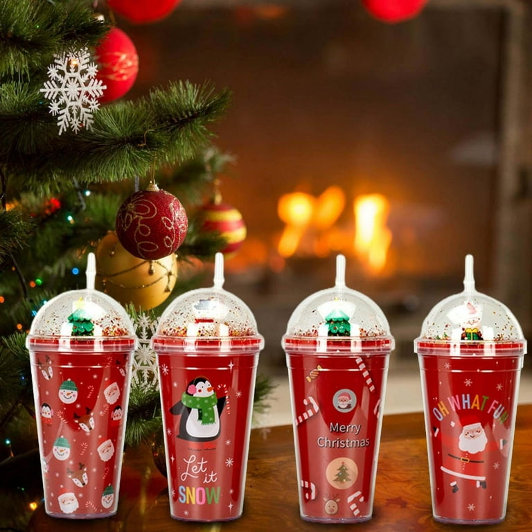 Christmas Bottle with Lid and Straw Reusable Double Wall Tumbler Coffee Mug  Xmas Santa Snowman Drinkware for Women Men Kids Gift - AliExpress