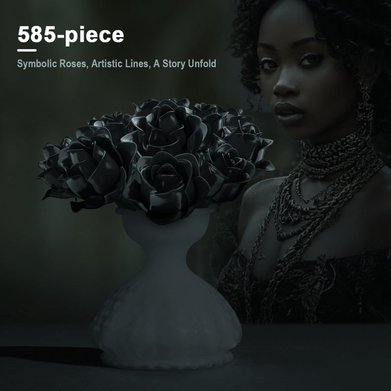 SENVOBK Black Rose Bouquet Building Set, 600-Piece Artificial