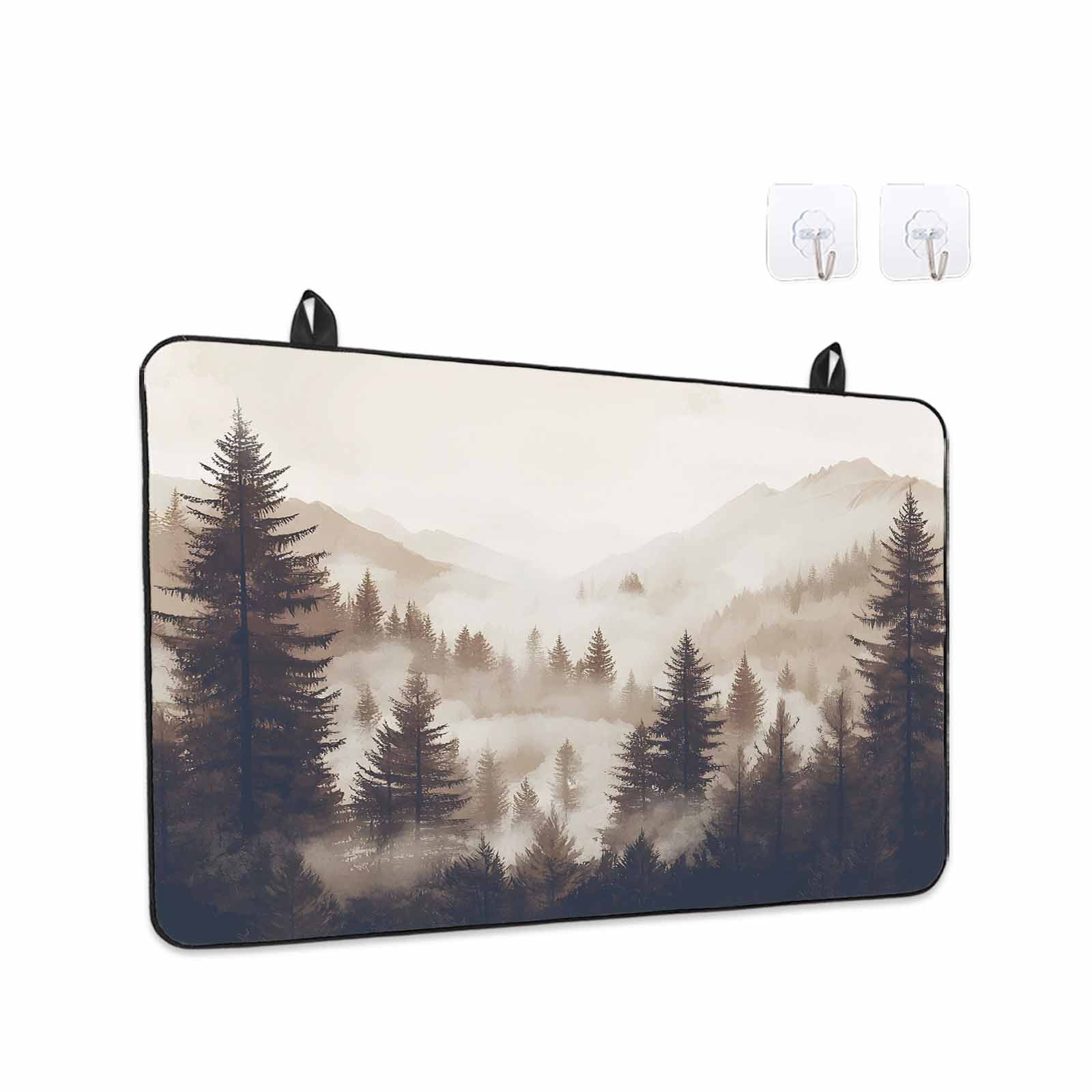 Black Forest Stove Top Cover for Electric Stove, Heat-proof & Non Slip Glass Top Stove Cover Protector, Silhouettes Foggy Grey Pine Tree Cabin Kitchen Flat Cooktop Rubber Mat 24x21 Inches
