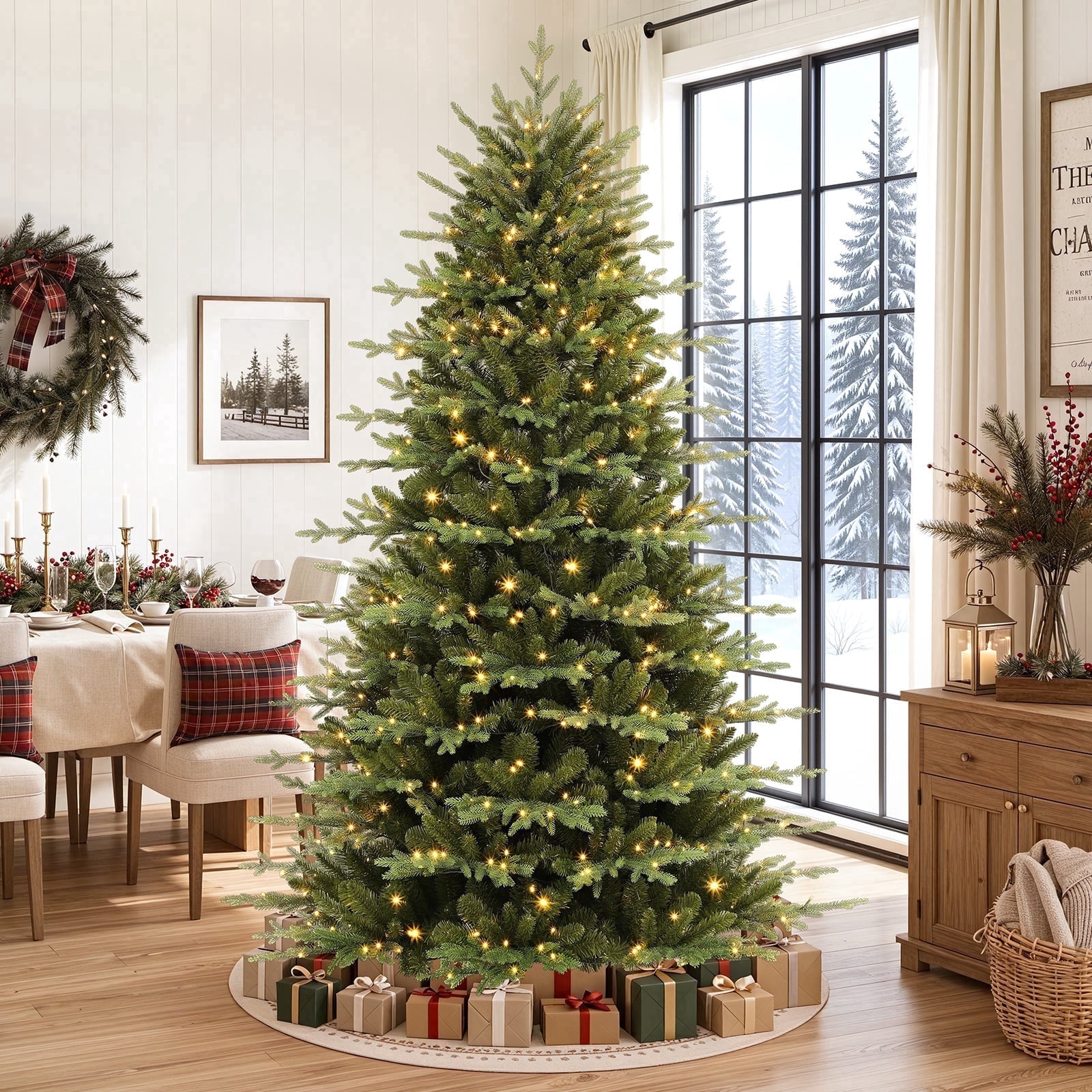 Lolsea 7ft Prelit Aspen Noble Fir Artificial Christmas Tree with Remote Control, Timer and Warm White & Multicolor LED Lights