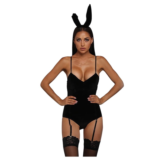Tirantes de terciopelo para mujer, liguero Sexy para chica conejito, uniforme de archivo abierto, tentación, ropa interior de una pieza Fridja nalpqowj41330