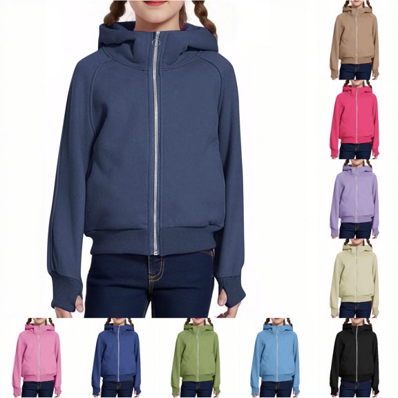 XINXIAOO Boys Girls Hoodies Long-Sleeve Full Zipper Navy Hoodies Fall Jacket with Pockets Girls Boys Sweatshirts Size 7-8 Years