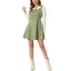 thumbnail image 2 of Vestido mini A-line de manga larga con cuello Peter Pan de cuadros para mujer Inspire Chic S verde claro, 2 of 6