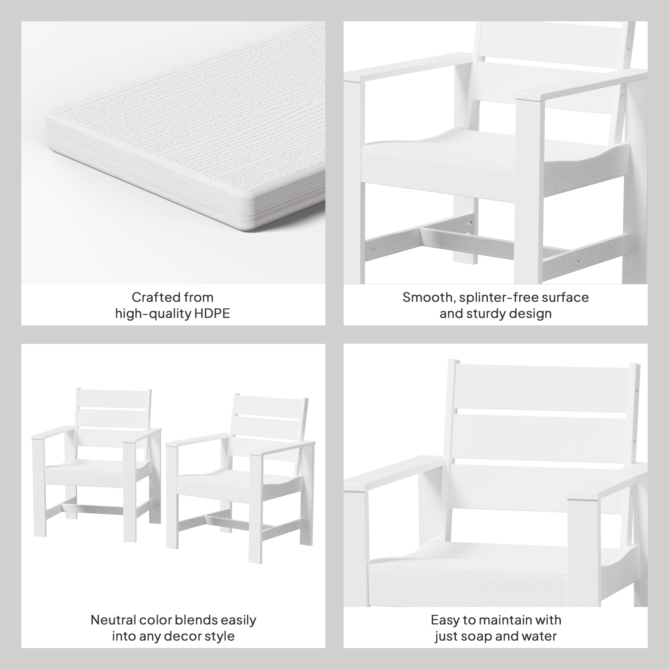 Better Homes & Gardens Ezra Outdoor HDPE Dining Chair 2-Pack, White