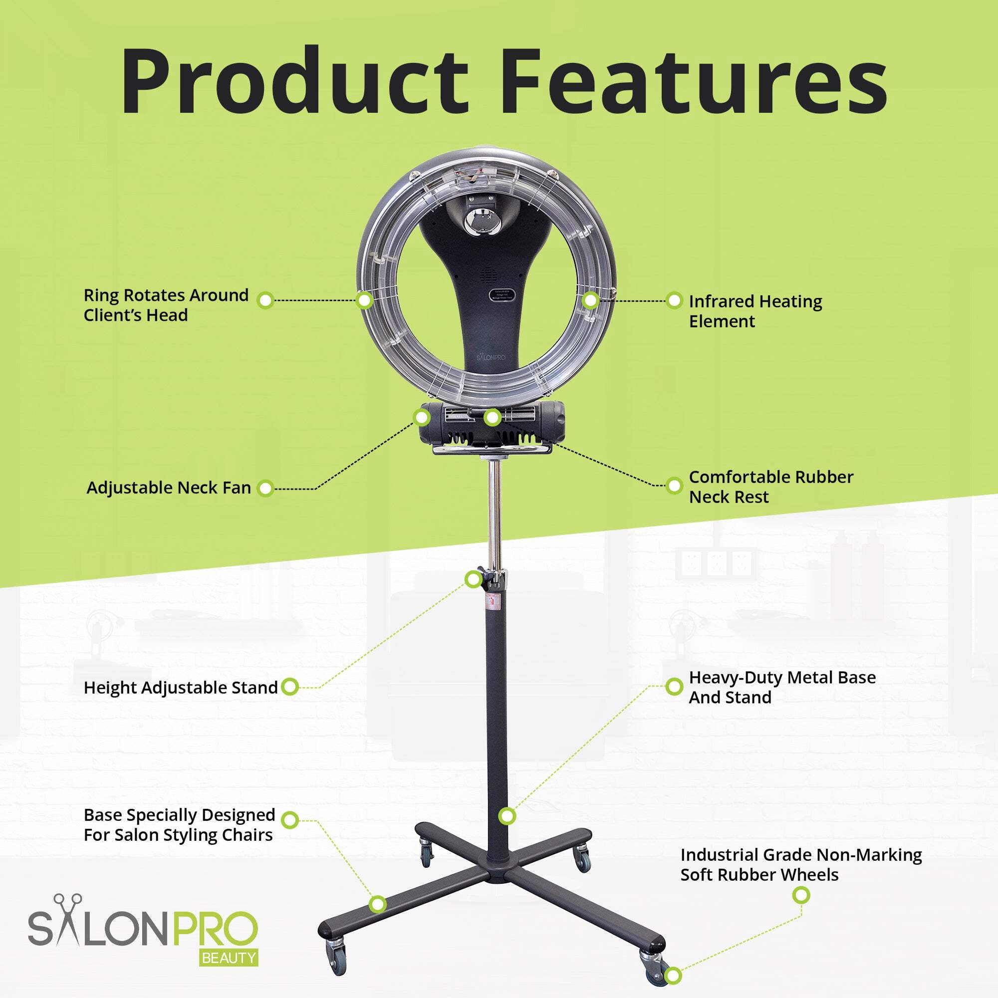 SalonPro Orbiting Halo Infrared Hair Dryer  Color Processor – Rolling Base, Grey