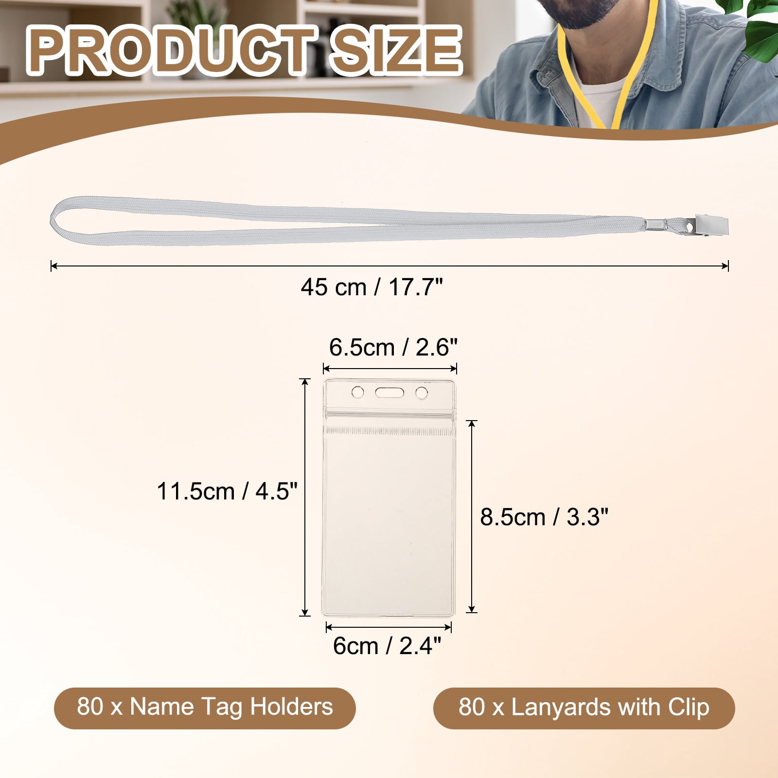 Uxcell 80 Set Name Tag Holders with Lanyard, Plastic Waterproof Badge Holder with Alligator Clip Lanyards for ID Badges Office Teacher Events Meetings, Grey(3x2 Inch)
