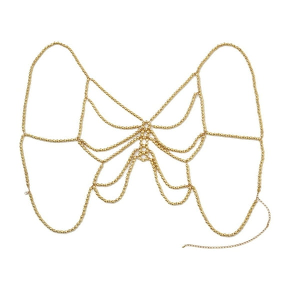 Sujetador de cadena para el cuerpo con cuentas, joyería corporal de moda para festivales de música, conciertos, vacaciones, rave , Oro