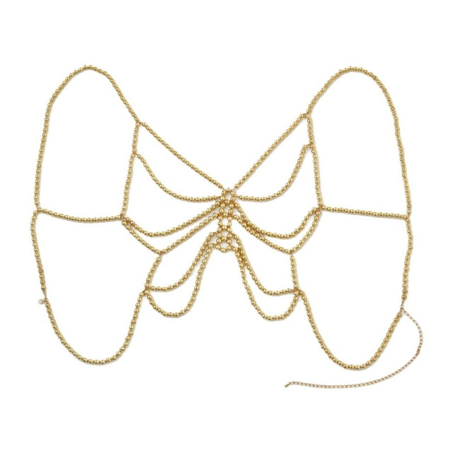 Sujetador de cadena para el cuerpo con cuentas, joyería para el cuerpo, accesorios para el cuerpo, cadena de bikini para fiesta, playa, discoteca , Oro