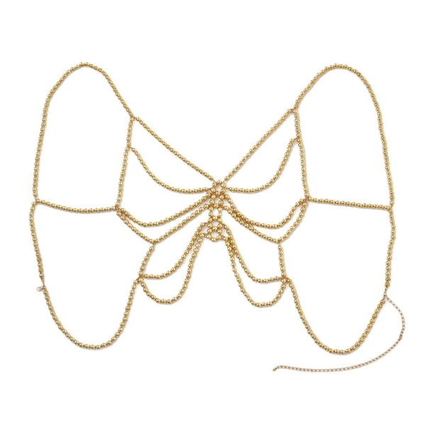 Cadena corporal con cuentas para sujetador, bikini, accesorios corporales transpirables y modernos. Oro