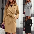 thumbnail image 7 of Kukuzhu Women’s Wool Blend Trench Coat Winter Open Front Notch Lapel Midi Belted Parka Pea Coat, 7 of 7
