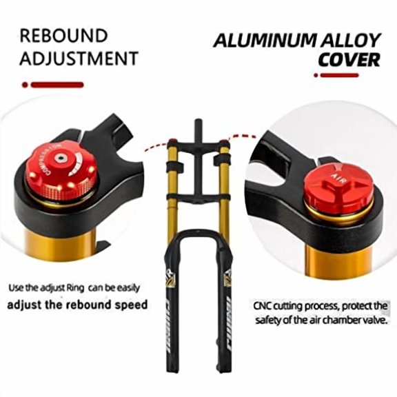 26 Inch Fat Fork Travel 170mm 4.0" Tire MTB Bike Air Suspension Fork 1-1/8" Double Shoulder Rebound Adjustment Disc Brake QR  Front Fork for Snow Beach E-Bike