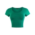 thumbnail image 1 of A2Y Women's Scoop Neck Short Sleeve Basic Crop Top New Emerald M, 1 of 5