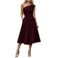 thumbnail image 2 of NTACZA Casual Summer Dresses for Women Sleeveless Wedding Guest Dresses Formal Midi Asymmetrical Neckline One Shoulder Ruched Waist A-Line Dressy Red M, 2 of 5