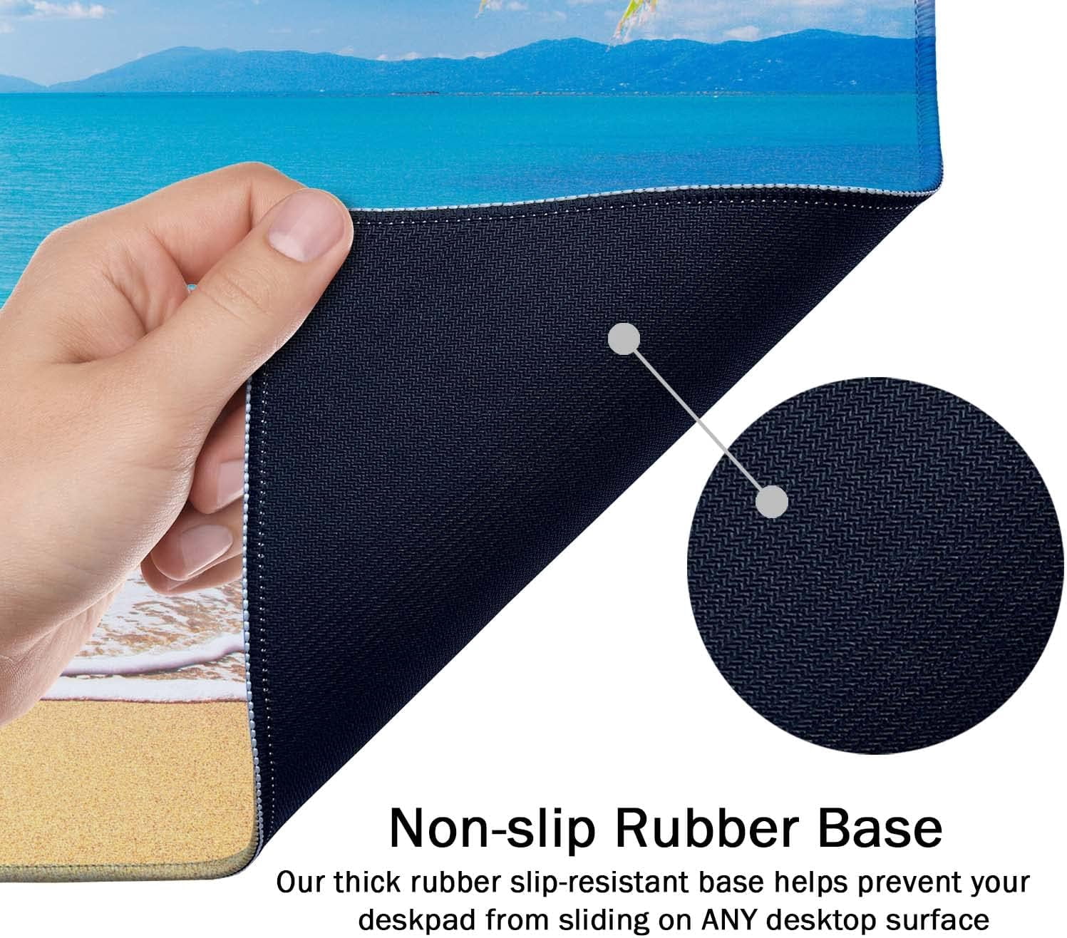 Gaming Mouse Pad, Extended Mouse Pad, 35.4x15.7inch XXL Large Big Computer Keyboard Mouse Mat Desk Pad with Non-Slip Base and Stitched Edge for Home Office Gaming Work, Tropical Palm Tree Beach