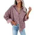 thumbnail image 2 of BOOMILK Shirts for Women Corduroy Button Down Shirt Oversized Blouses Tops Long-Sleeve Casual Warm Jacket With Pockets Pink, 2 of 9