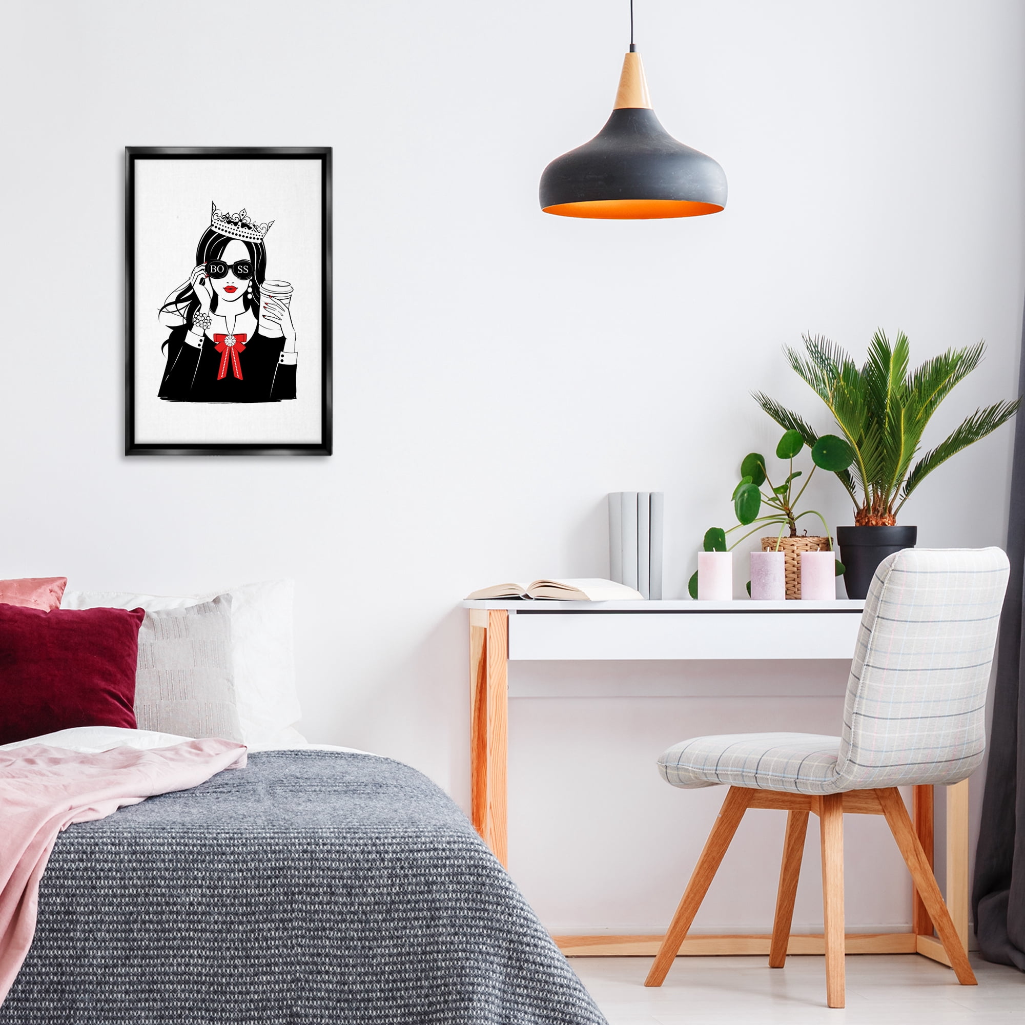 Stupell Industries Jeweled Girl Boss Novelty Painting Black Floater Framed Art Print Wall Art, 17 x 25