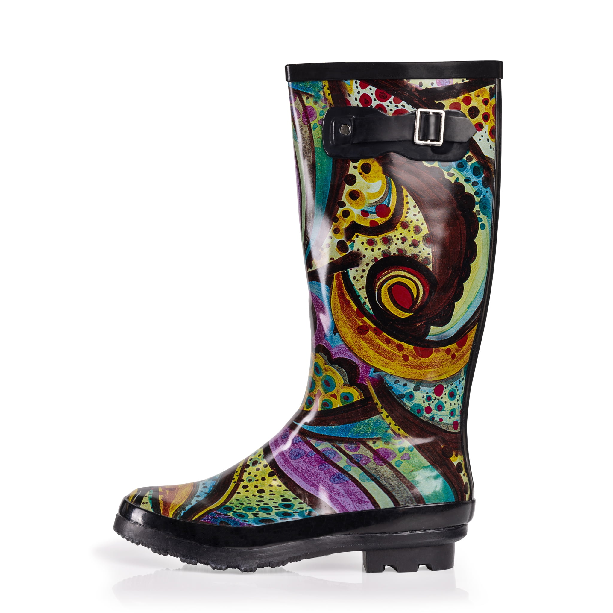 Norty Women's Hurricane Wellie - Print Waterproof Hi-Calf Rainboots Medium 7B(M)US Monet Print Gray/Natural Cotton