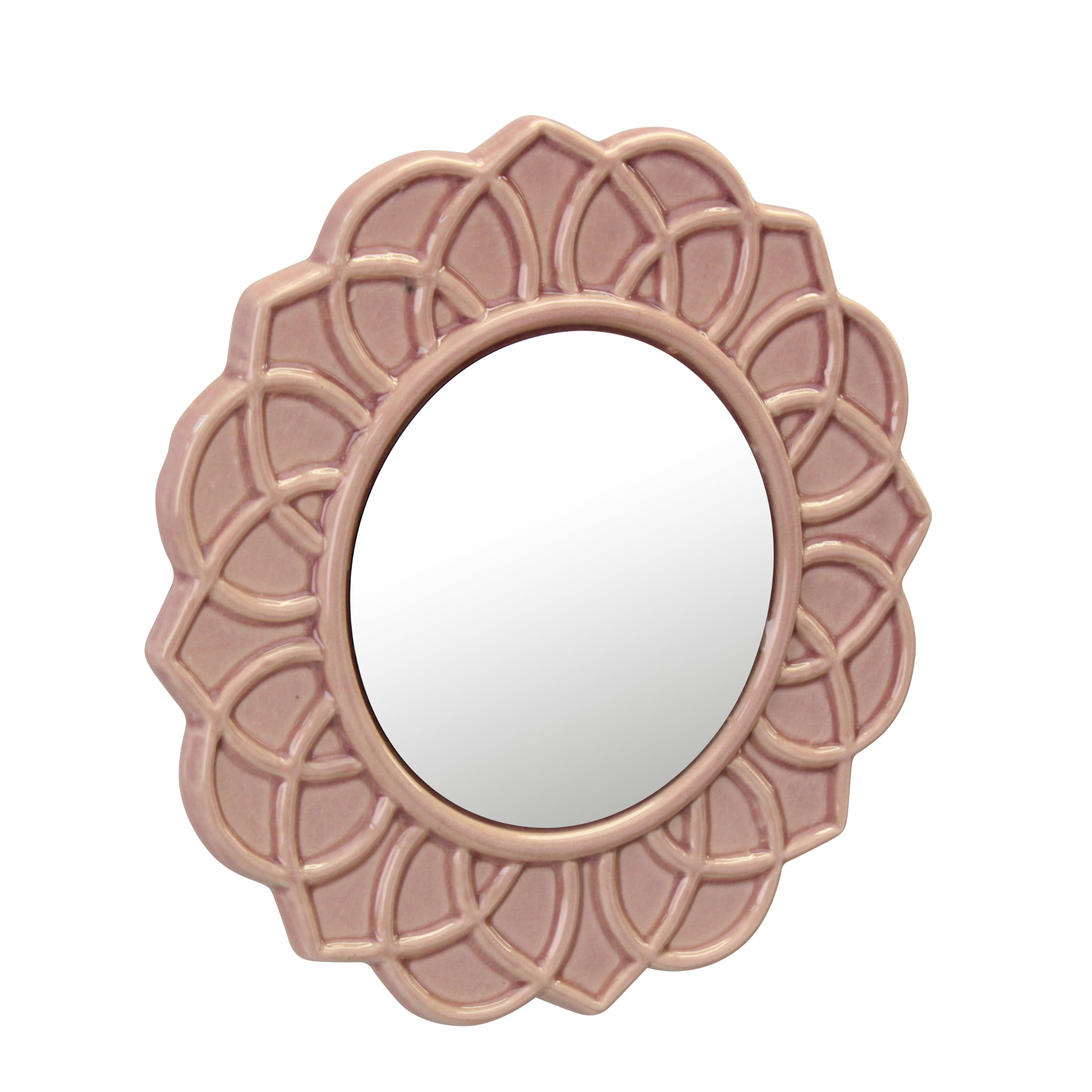 Stonebriar 9 in. Circle Ceramic Floral Wall Mounted Mirror, Pink