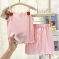 thumbnail image 2 of KPOPLK Toddler Baby Girl Summer Outfits Solid Color Strap Waffle Sleeveless Ruffle Tank Tops Shorts Set Cute Infant Clothes for 3M-7T(3-4 Years,Pink), 2 of 9