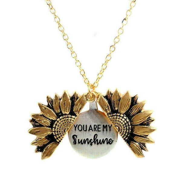 Popvcly Necklace Custom You Are My Sunshine Open Locket Sunflower Pendant Gift Com - Sunflower Pendant Necklace