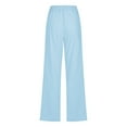 thumbnail image 4 of Womens Cotton Linen Pants Lightweight Drawstring Elastic Waist Pant Casual Wide Leg Lounge Trousers with Pockets Sky Blue M, 4 of 5