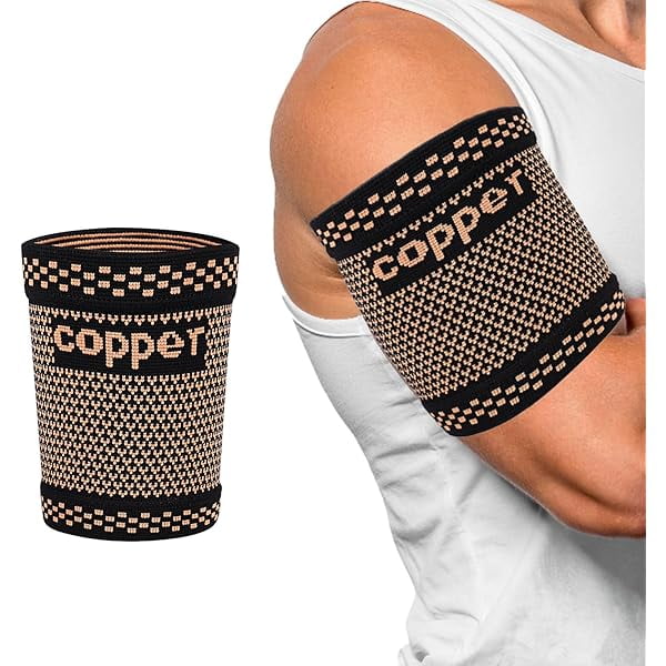 wonima11 Bicep Compression Sleeve 1 Pair,Copper Upper Arm Compression Sleeve,Bicep Tendonitis Brace Triceps Brace for Pain Relief,Arm Support fit for Men Women (GOLD, Medium)