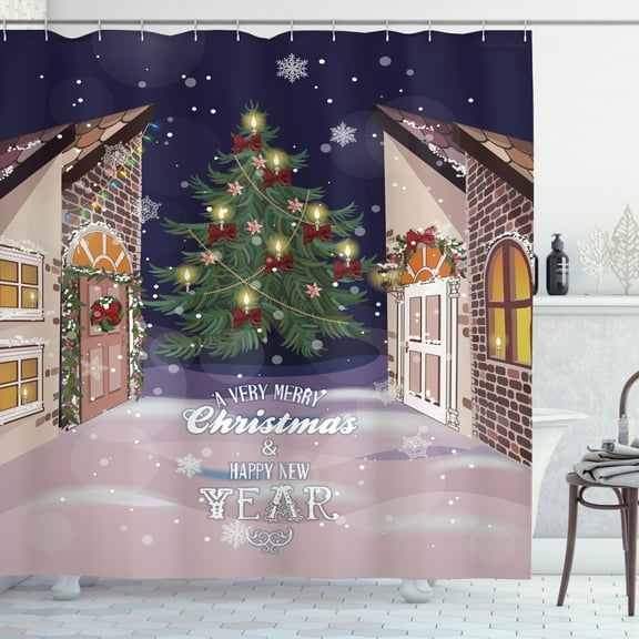 Ambesonne Christmas Shower Curtain, Snowy Streets Carol, 69"Wx70"L, Multicolor