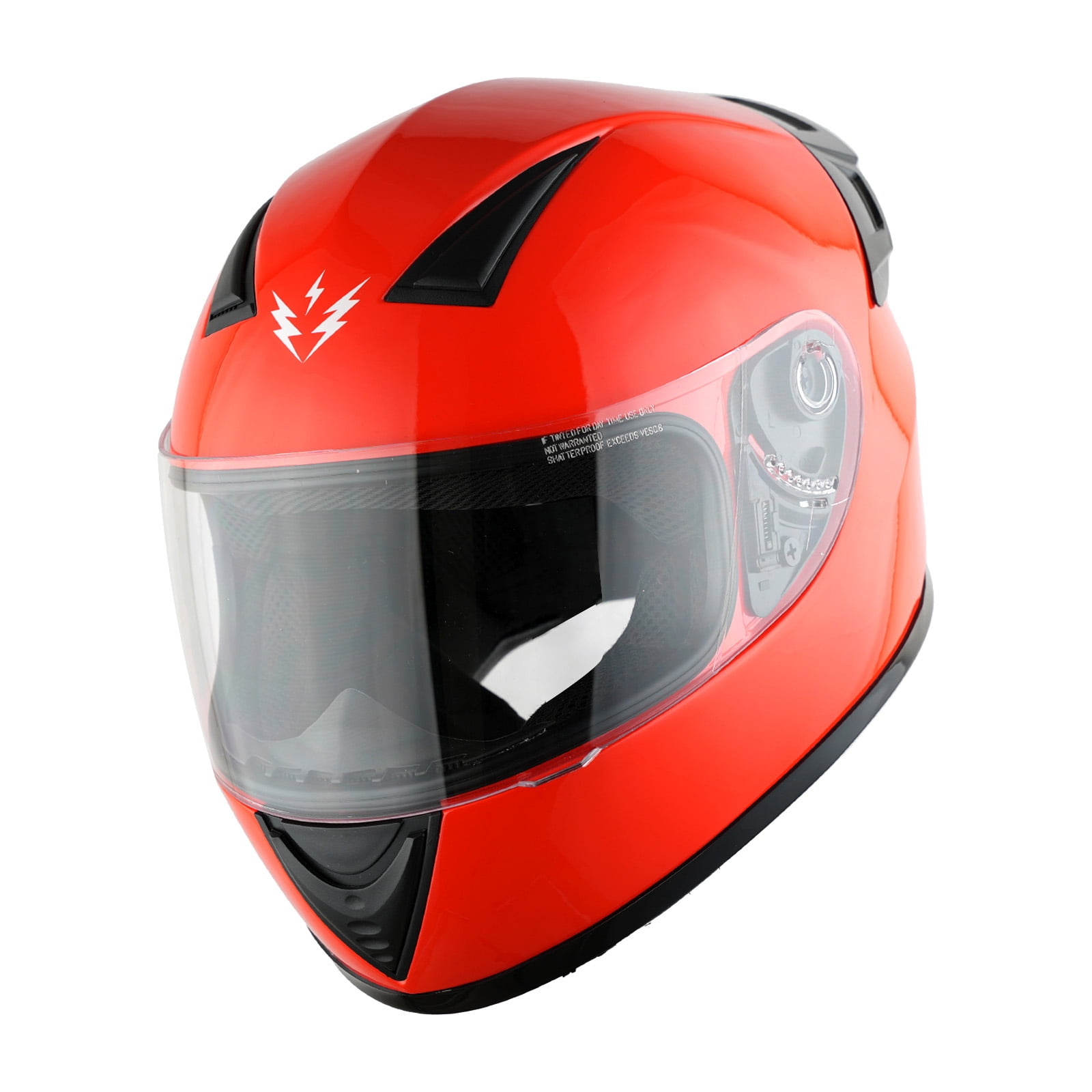 1Storm Motorcycle Youth Kids Street Dirt Bike ATV BMX MX Go Cart Karting Full Face Helmet with LED Tail Light: LED-B15 Glossy Red