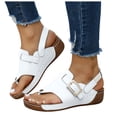 thumbnail image 1 of Dakaela Womens Leather Orthopedic Wedge Sandals Rhinestone Buckle Platform Flip Flops Arch Support Summer Beach Slip on Slides with Back Strap White Size 6, 1 of 9