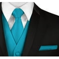 thumbnail image 3 of BEST TUXEDO Men's Formal, Prom, Wedding, Homecoming, Tuxedo Vest, Tie & Hankie Set in Turquoise Solid Satin - XS, 3 of 3